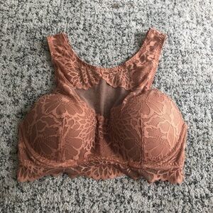 PINK Victoria’s Secret Tan Floral Laced Padded Bra Size S
